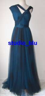 ELIE SAAB Blue Ombre Tulle Lace Silk Dress Gown 12 14  