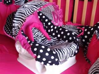 Custom made Hot pink /Zebra dot car seat /Stroller covers  