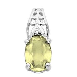  14K White Gold Lemon Quartz and Diamond Pendant Jewelry