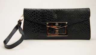 Women Genuine Leather Clutch Handbag Python Snake Embossed Wrist Purse 