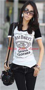 Casual women asymmetrical cotton graphic tee T shirt top long/short 