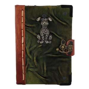  3D Puppy Dog on a Green Handmade Leather Bound Journal 