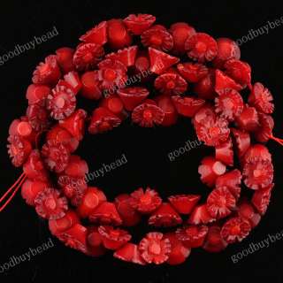 FIRE RED SEA CORAL HANDMADE CARVED FLOWER LOOSE BEADS  