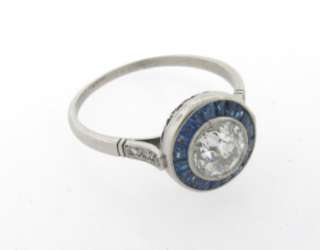 Antique Art Deco 1C Diamond Sapphires Platinum Ring  