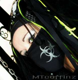 This Mask is Black breathable cotton with a grey biohazard symbol 