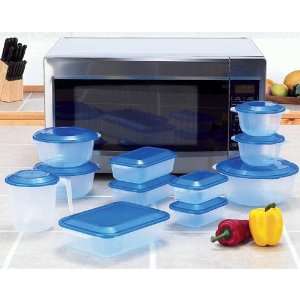  22pc Microwave Container Set Transparent Blue Lids Clear Containers 