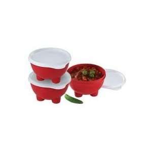Tupperware Three Piece Salsa Bowls in New Red Color with White Seals 