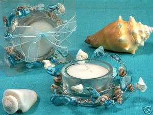 100 Beach Blue Seashell Candle Holder Wedding Favor  