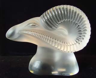 Genuine LALIQUE Frosted Crystal RAMS HEAD Sculpture  