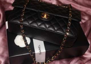 CHANEL MEDIUM M/L CLASSIC FLAP IN BLACK CAVIAR WITH GOLD HARDWARE