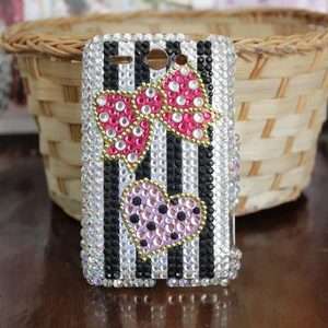 New Bling Diamond Pink Bowknot Back Hard Case Cover For HTC Wildfire 