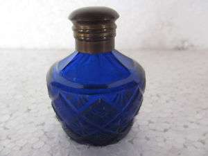 Old Victorian Cut Glass Dark Blue Perfume Bottle  