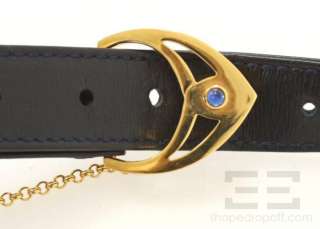 Cartier Navy Leather & Gold Chain Loop Jeweled Buckle Belt Size Large 