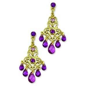  Brass Tone Purple Crystal Post Dangle Earrings Jewelry