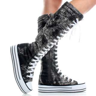   Sneakers Ladies Punk Womens Skate Shoes Lace Up Knee High Boots  