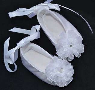 white Christening soft baby girl shoes size 0 1 2 3 4  
