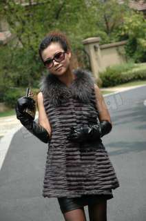   Genuine Rabbit Hair Fur Vest Raccoon Collar Gilet Waistcoat Ladies New
