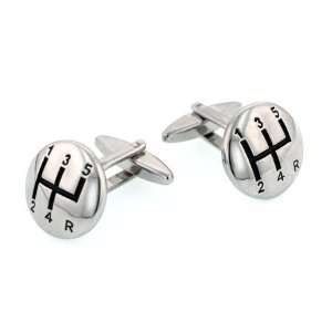 Rhodium plated and enamel 5 speed gear knob lever cufflinks with a 