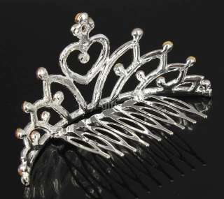   lila Crystal Rhinestone Heart Tiara Crown Small Hair Comb  