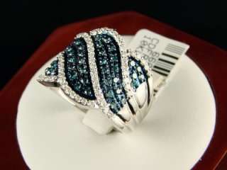 New 10K White gold Blue and White diamond Fashion Band Diamond Ring 