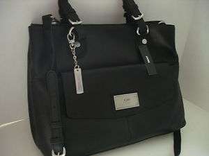 DKNY Soft Leather W/ Logo Plaque Bag Handbag Tote Black New Cymka 