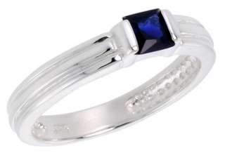 Sterling Silver Princess Cut CZ Ring Sapphire Color  