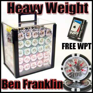 1000 Acrylic Case Ben Franklin Poker Chip Set FREE BOOK  