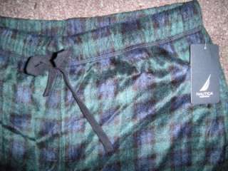   MEDIUM Sueded Fleece Pajama Pants Sleepwear BLUE GREEN PLAID  