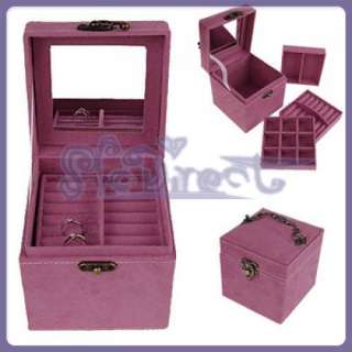 Antique Ring Watch Jewelry Box Storage Case Lock Pink  