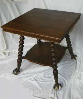 Antique Oak Lamp Table   with large claw balls  