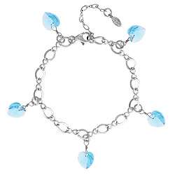 Aquamarine Crystal Heart Charm Bracelet