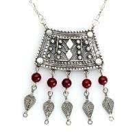Silver israeli filigree ethnic necklace arabesque motif  