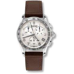 Swiss Army Mens Chrono Classic Silver Dial Brown Leather Strap Watch 