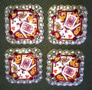   stones 1 3/8 square conchos, Skull and Card Suit barrel racing