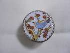 DELIGHTFUL SILVER PLATED ROUND TRINKET BOX ENAMELED MEDALLION MIRRORED 