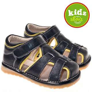 Boys Toddler Leather Squeaky Shoes Sandals Black Yellow  