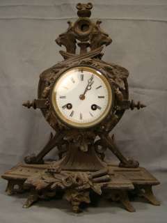   Antique VICTORIAN Figural WINGED Mythical GRIFFIN Spelter MANTLE CLOCK