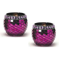 Exotic Jeweled Mosaic Sphere Candle Holders (Set of 2)  