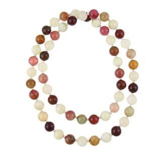   Sterling Silver Carnelian and Jade Beaded Necklace  