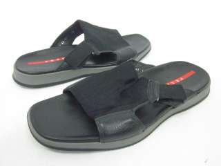PRADA Mens Black Mesh Open Toe Slides Sandals Sz 10  