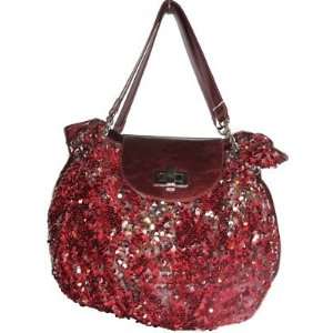  Red and Silver Sequin Shoulder Handbag Purse on Patent 