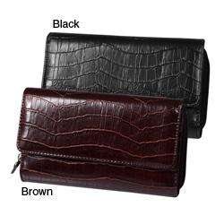 Collection Womens Big Clutch Moc Croc Faux Leather Bi fold Wallet 