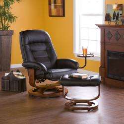 Windsor Black Leather Recliner and Ottoman Set  