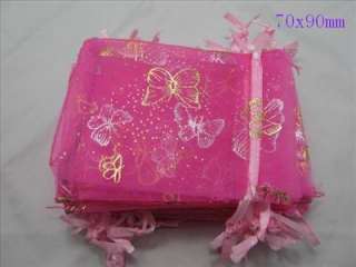 50 Pink Butterfly Organza Wedding Gift Bags 7x9cm xe  