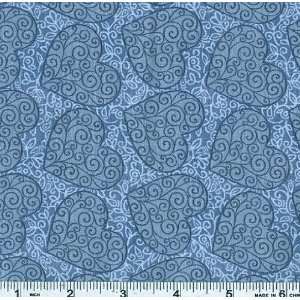   Wide Our Part For The Heart Scrolling Hearts Blue Fabric By The Yard