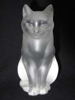   Crystal Frosted Glass Large Lalique Sitting Cat Figurine  