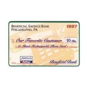 Collectible Phone Card 10m Beneficial Savings Bank   Philadelphia 