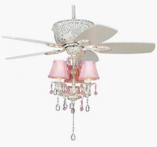 BN 43 DAINTY WHITE CEILING FAN~LT KIT W/3 PINK SHADES  