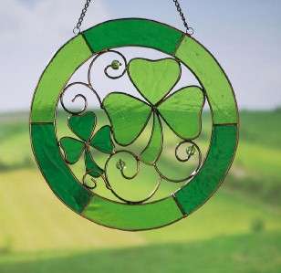 BEAUTIFUL IRISH SHAMROCK STAINED GLASS SUN CATCHER NEW  