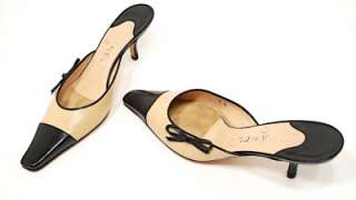 CHANEL Classic Beige/Black MULES W/Black Piping & Bow Detail 38 US8 